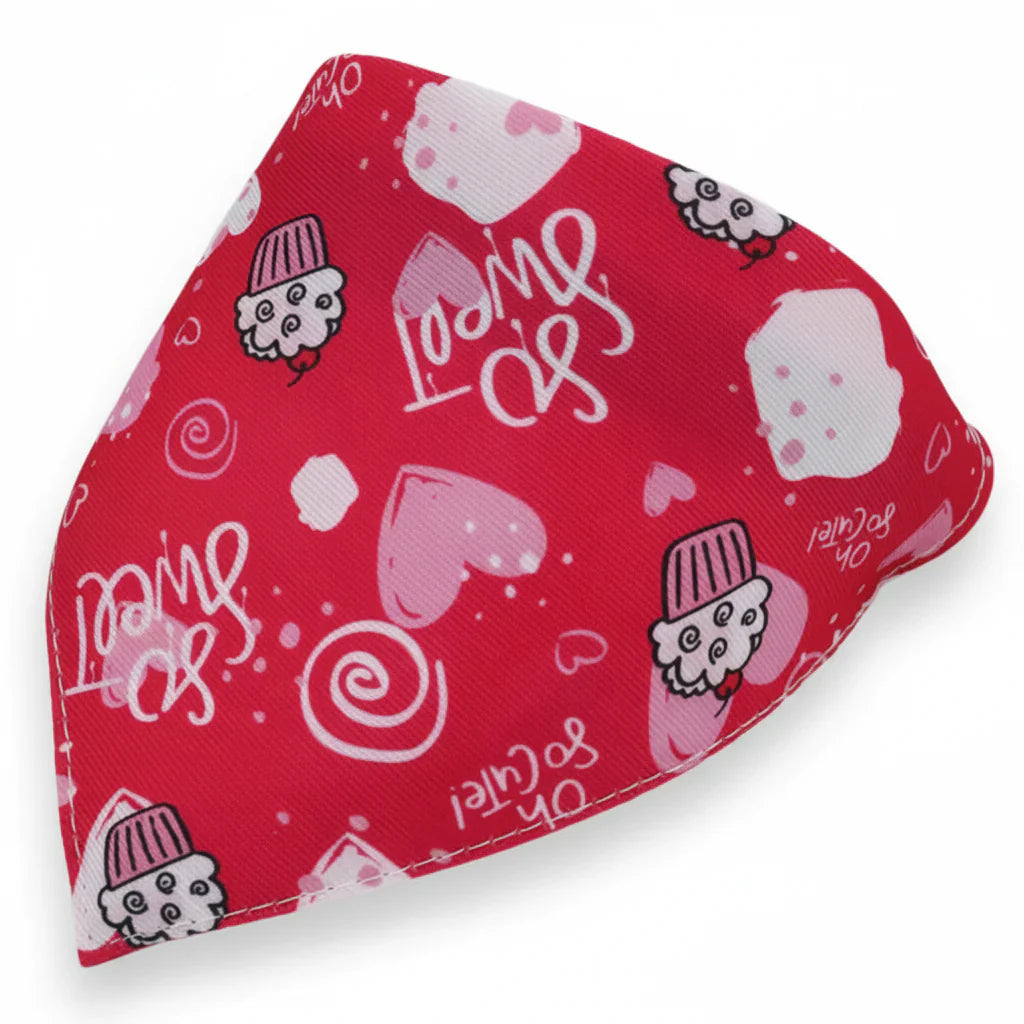 Bandana Pour Chien rouge avec cupcakes roses