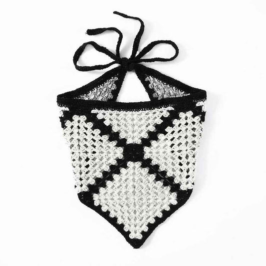 Bandana pour cheveux femme crochet noir et blanc - BoucleAura