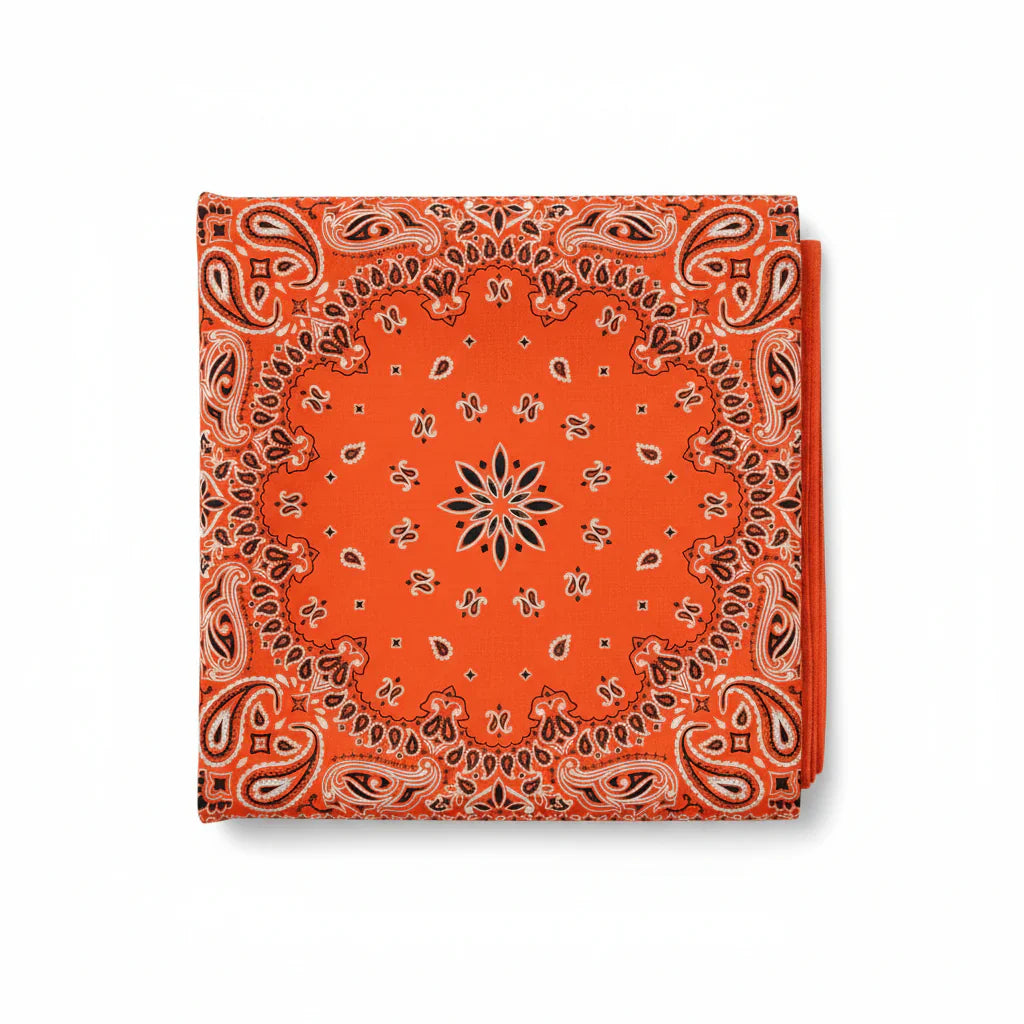 Bandana en coton orange motif cachemire à bordure noire