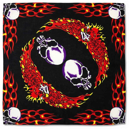 Bandana En Coton noir pirate avec crânes en flammes - BoucleAura