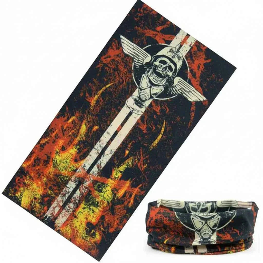 Tours De Cou Bandana noir pirate avec flammes - BoucleAura
