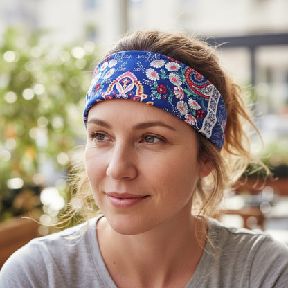 Bandana en coton bleu femme paisley floral