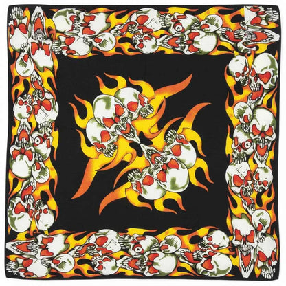 Bandana en coton noir pirate à flammes skull - BoucleAura