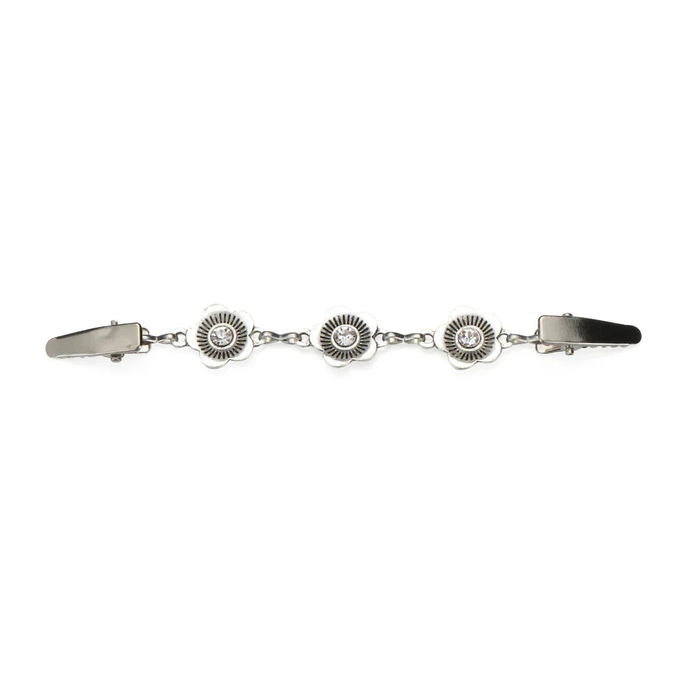 Clips Pour Bandana argent fleurs strass trois maillons