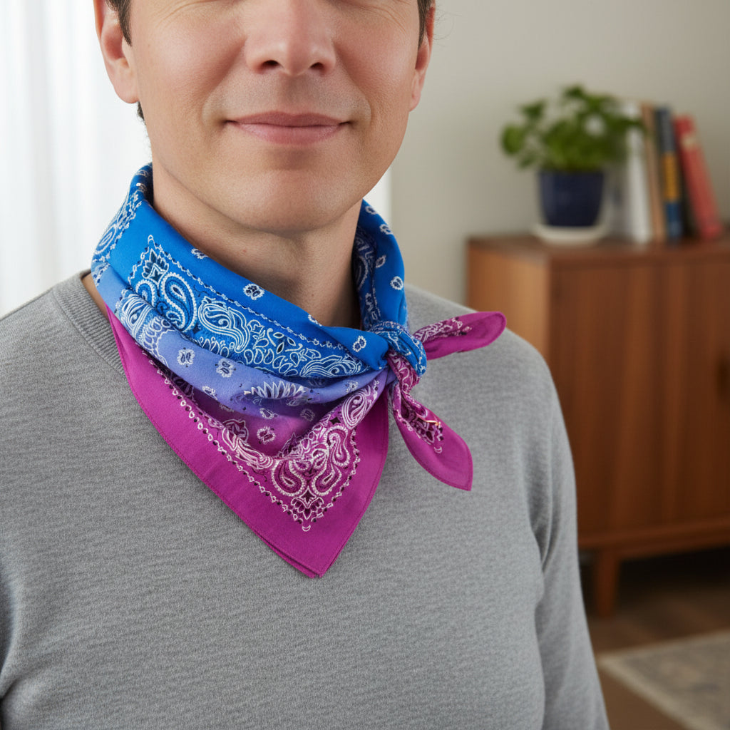 Bandana en coton bleu homme motif cachemire