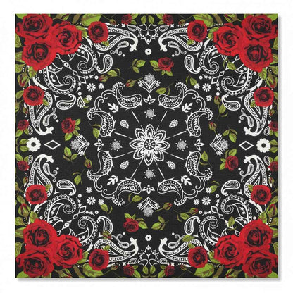 Bandana en coton noir pirate avec roses - BoucleAura
