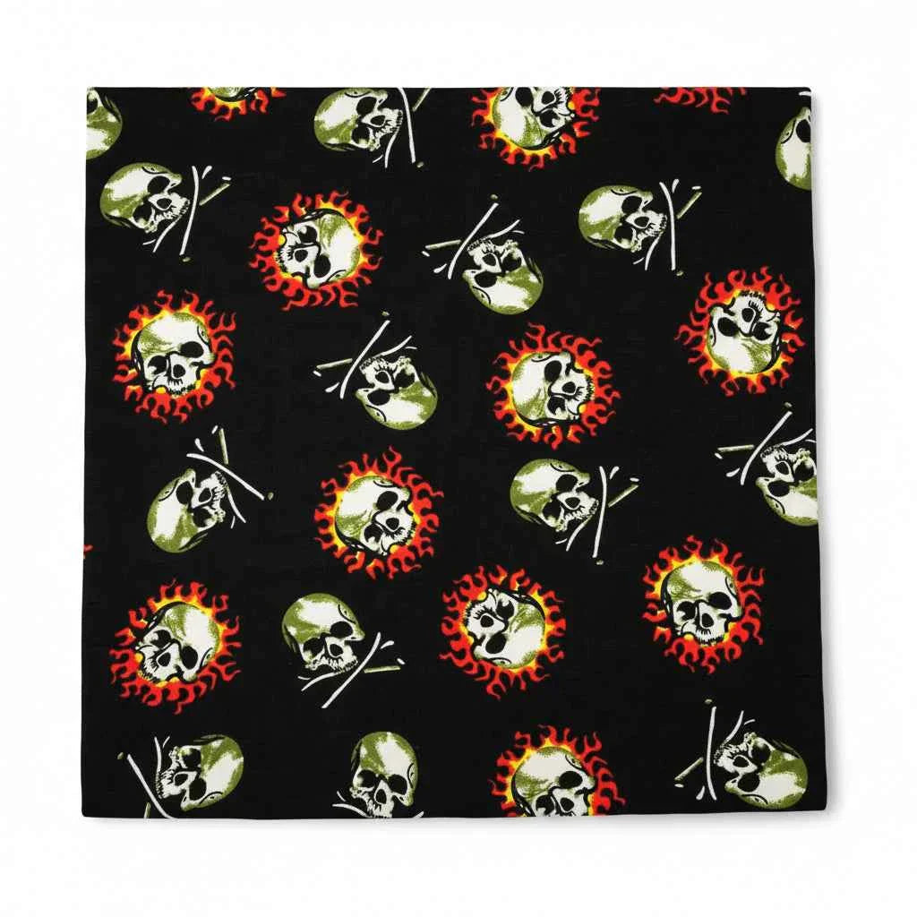 Bandana en coton noir pirate avec crânes - BoucleAura