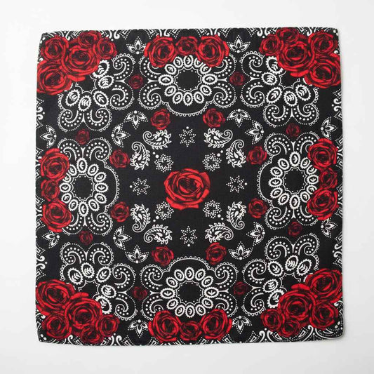 Bandana en coton noir pirate à roses rouges - BoucleAura