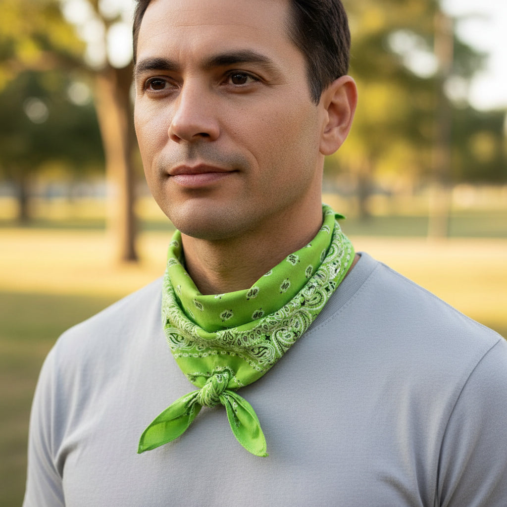 Bandana en coton vert pirate motif cachemire tie dye