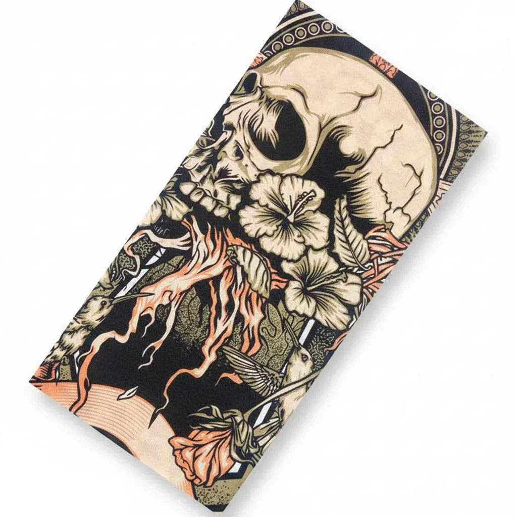 Tour De Cou Bandana noir pirate avec crâne fleurs - BoucleAura