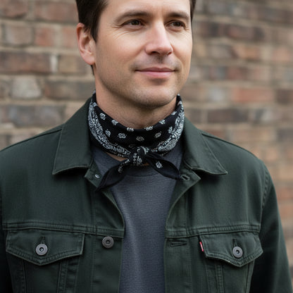 Bandana en coton noir homme motif cachemire