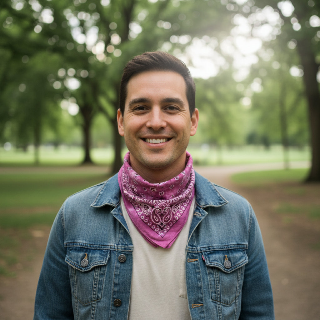 Bandana en coton rose pirate avec motif paisley tie and dye