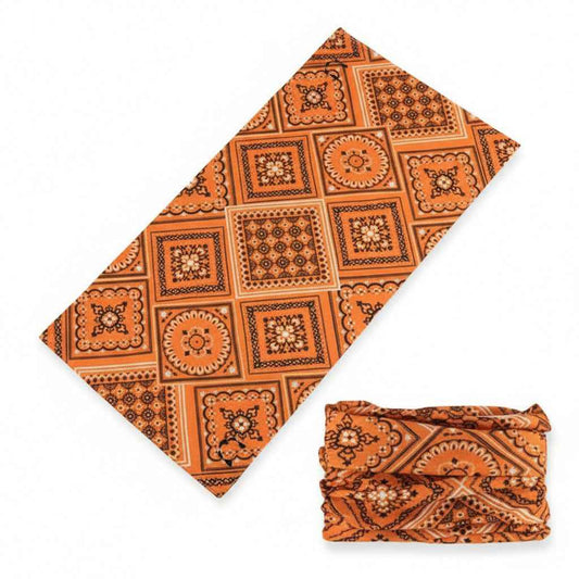 Tour de cou bandana orange femme à motifs géométriques - BoucleAura