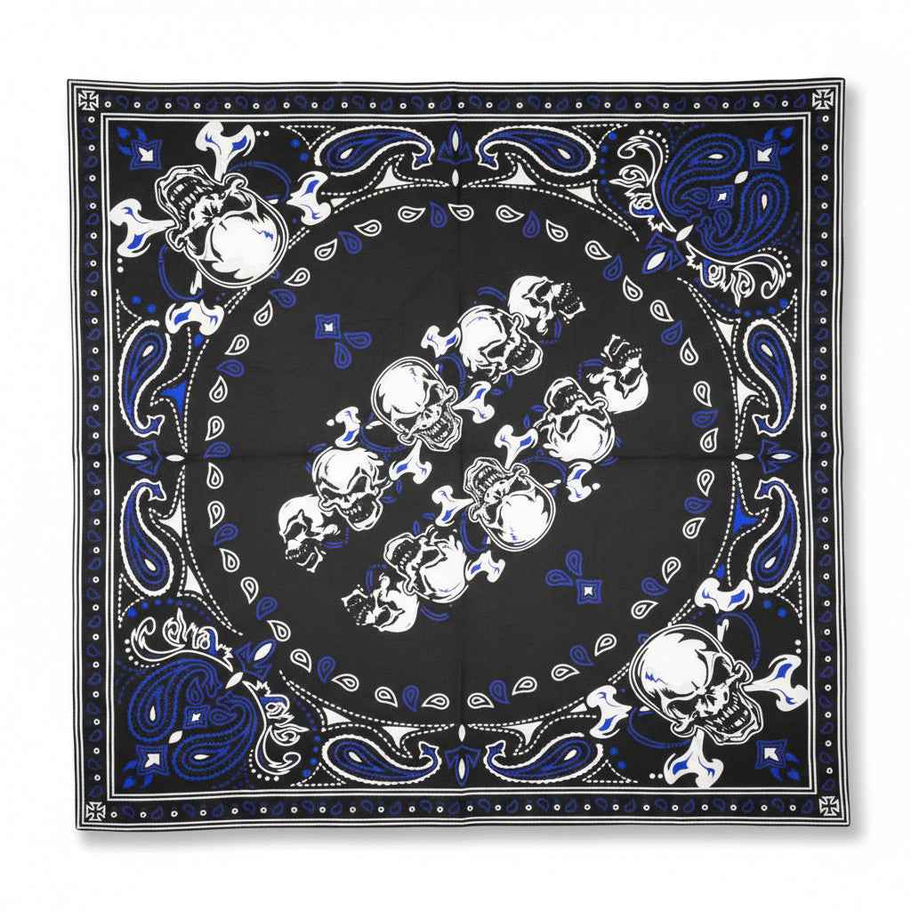 Bandana en coton noir pirate à motifs crânes - BoucleAura