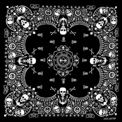 Bandana en coton noir pirate à têtes de mort - BoucleAura
