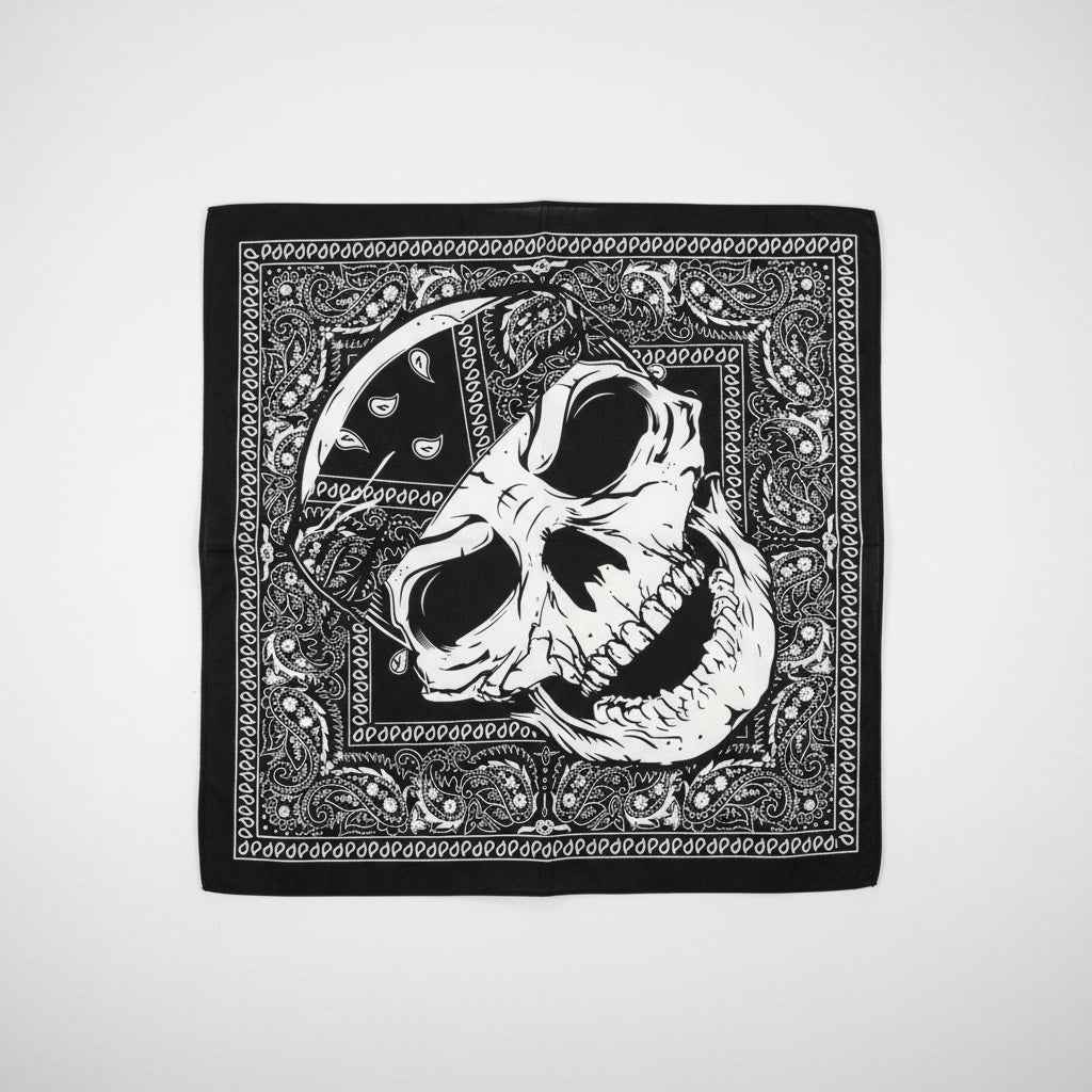 Bandana En Coton noir pirate à crâne paisley - BoucleAura