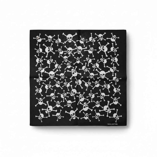 Bandana en coton noir pirate à crânes - BoucleAura