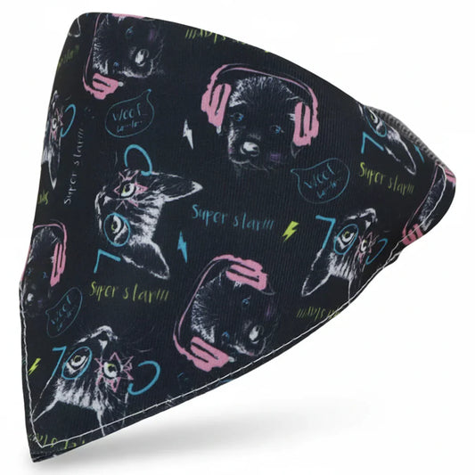 Bandana Pour Chien noir avec chiens au casque rose