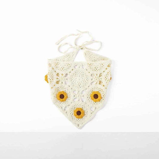 Bandana pour cheveux en crochet beige fleur - BoucleAura