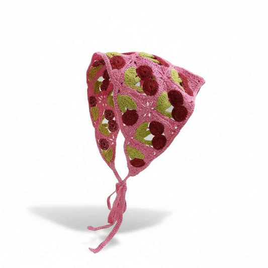 Bandana pour cheveux femme rose crochet floral - BoucleAura