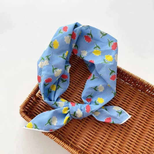 Bandana pour cheveux coton bleu - BoucleAura