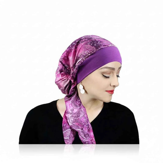 Bandana pour cheveux femme violet en foulard - BoucleAura