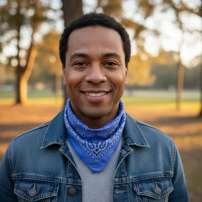 Bandana en coton bleu motif cachemire