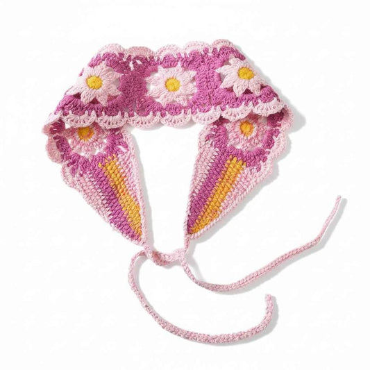 Bandana pour cheveux femme en crochet fleuri rose - BoucleAura