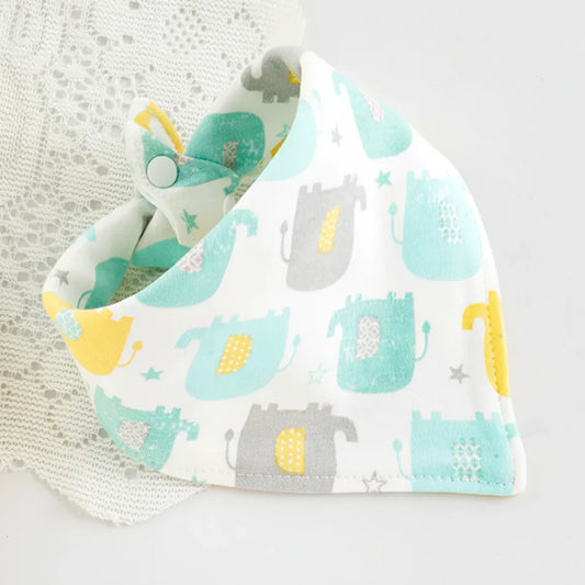 Bandana En Coton blanc à motifs éléphants turquoise