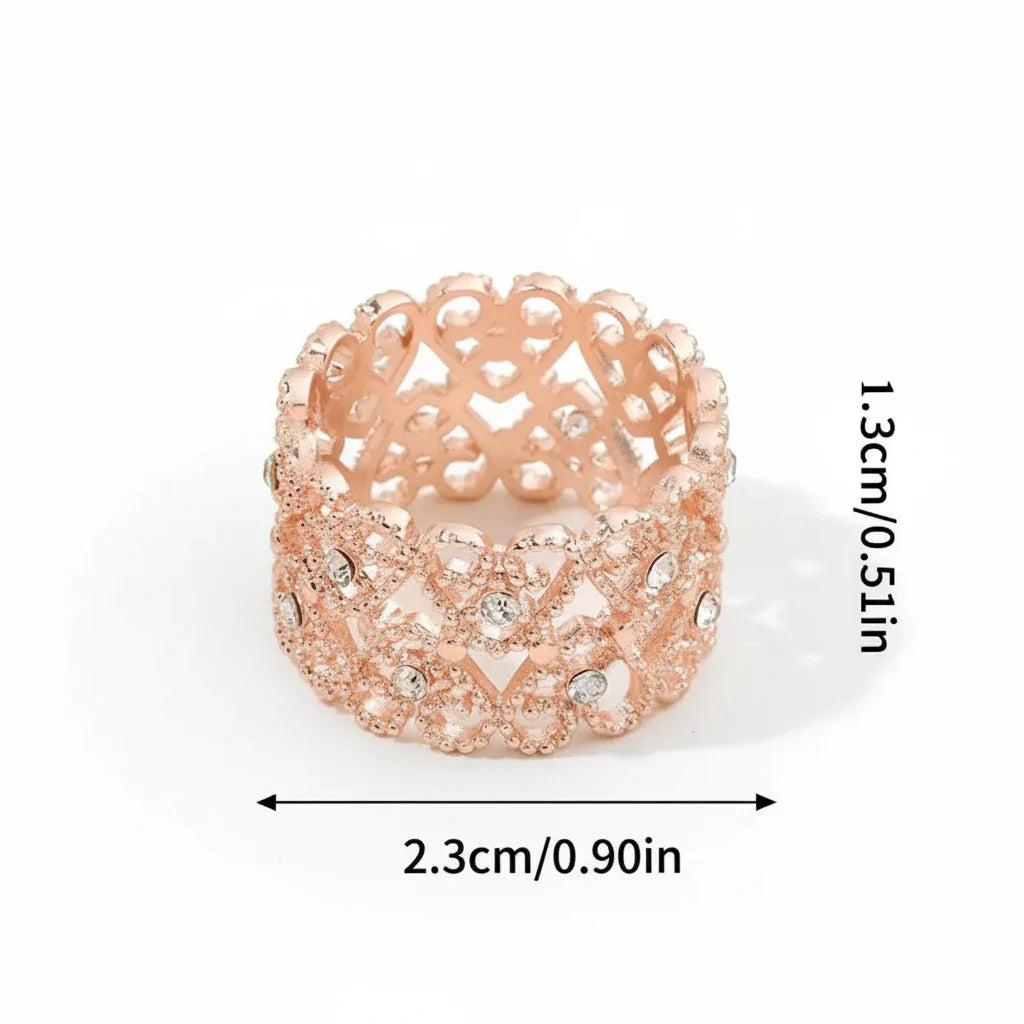 Anneau De Foulard en maille ajourée rose doré strass