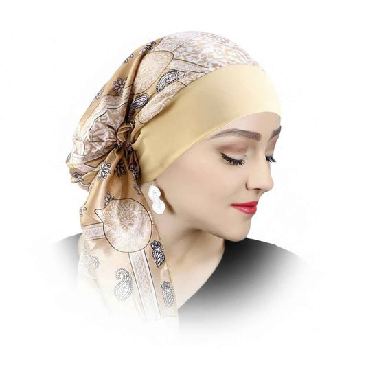 Bandana pour cheveux femme beige en foulard - BoucleAura