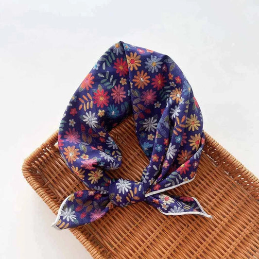 Bandana En Coton bleu femme à fleurs multicolores - BoucleAura