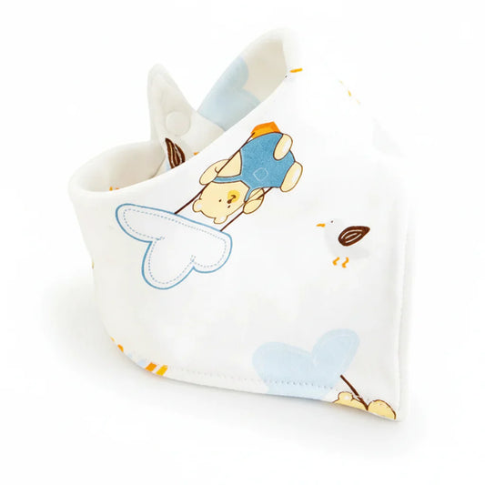 Bavoir Bandana blanc en coton ourson bleu coeurs