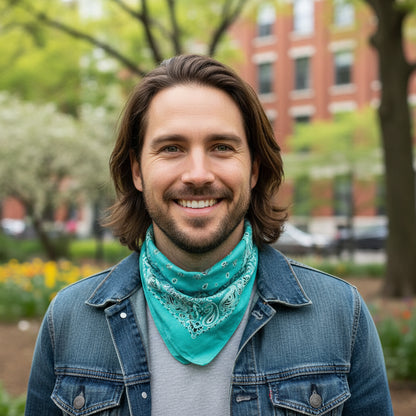 Bandana en coton homme bleu motif cachemire