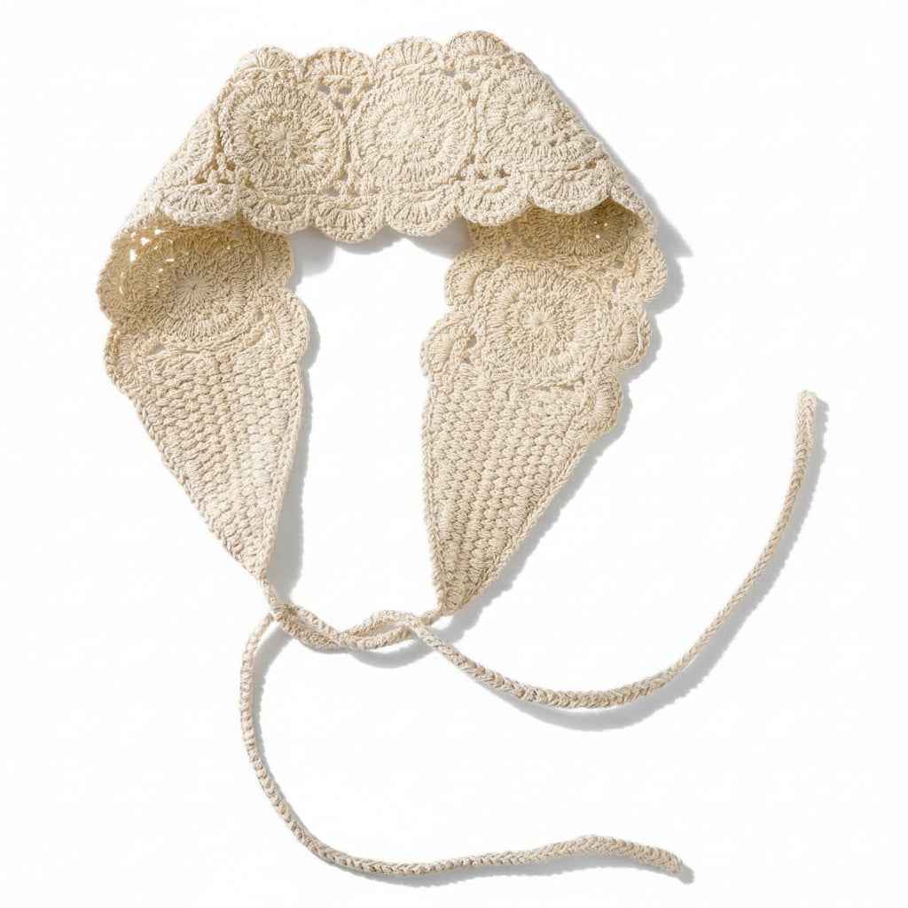 Bandana pour cheveux femme en crochet beige - BoucleAura