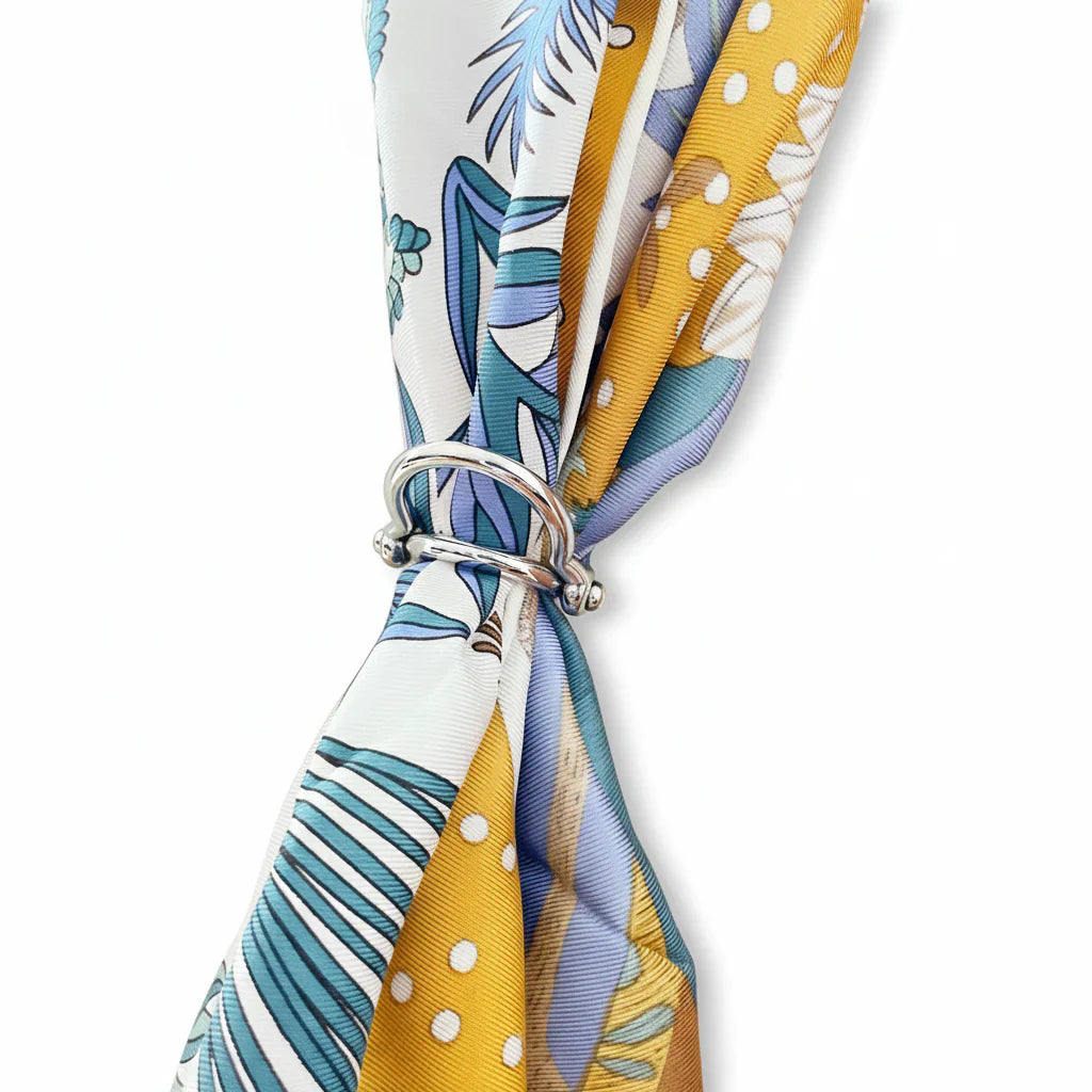 Anneau De Foulard argent avec pois jaunes