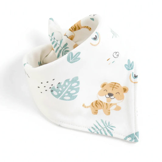 Bandana En Coton blanc tigre et feuilles bleues