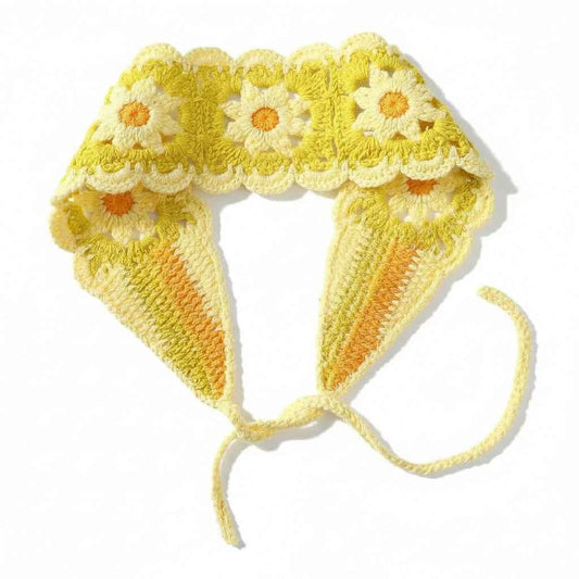 Bandana pour cheveux femme jaune crochet fleuri - BoucleAura