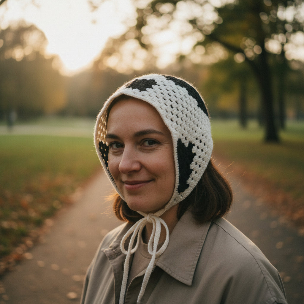 Bandana pour cheveux femme blanc à motifs noirs