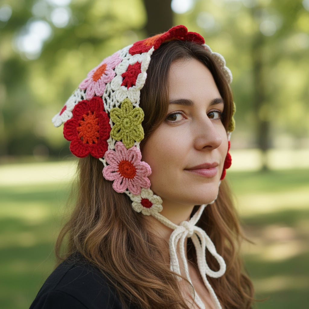 Bandana pour cheveux femme multicolore crochet floral
