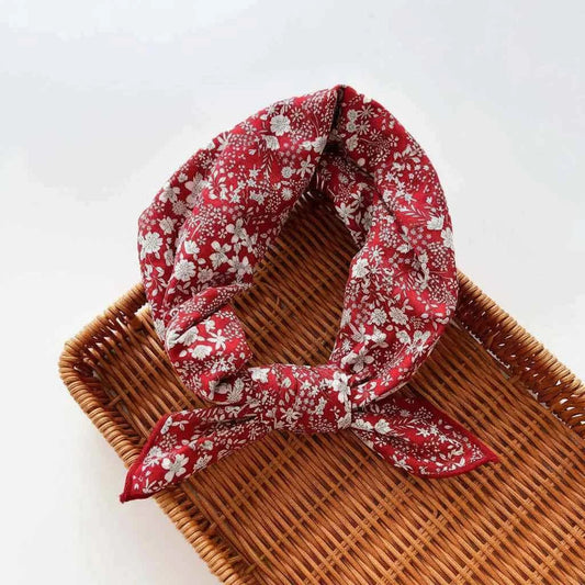 Bandana En Coton rouge à fleurs blanches - BoucleAura