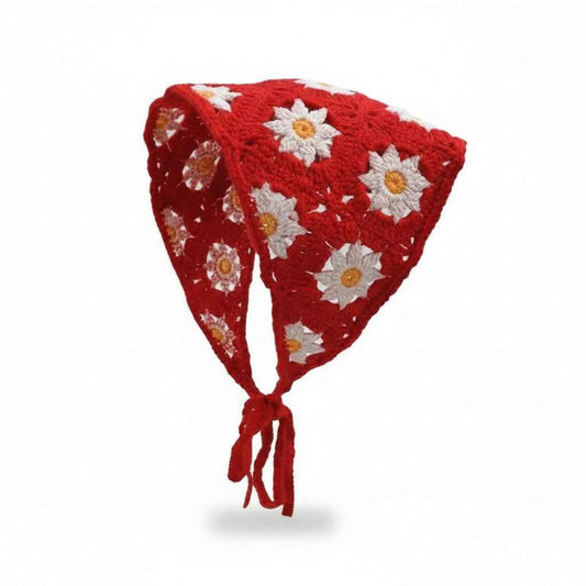 Bandana pour cheveux rouge femme à petites fleurs - BoucleAura