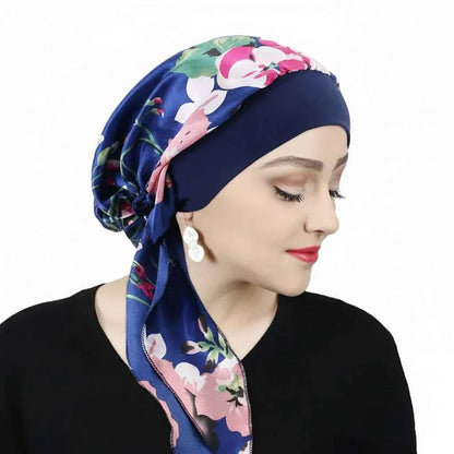 Bandana pour cheveux bleu femme à fleurs - BoucleAura